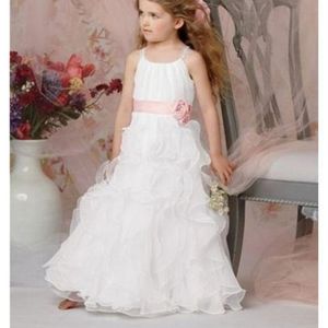 Sweet beginnings white ruffle flower girl dress 6 cy